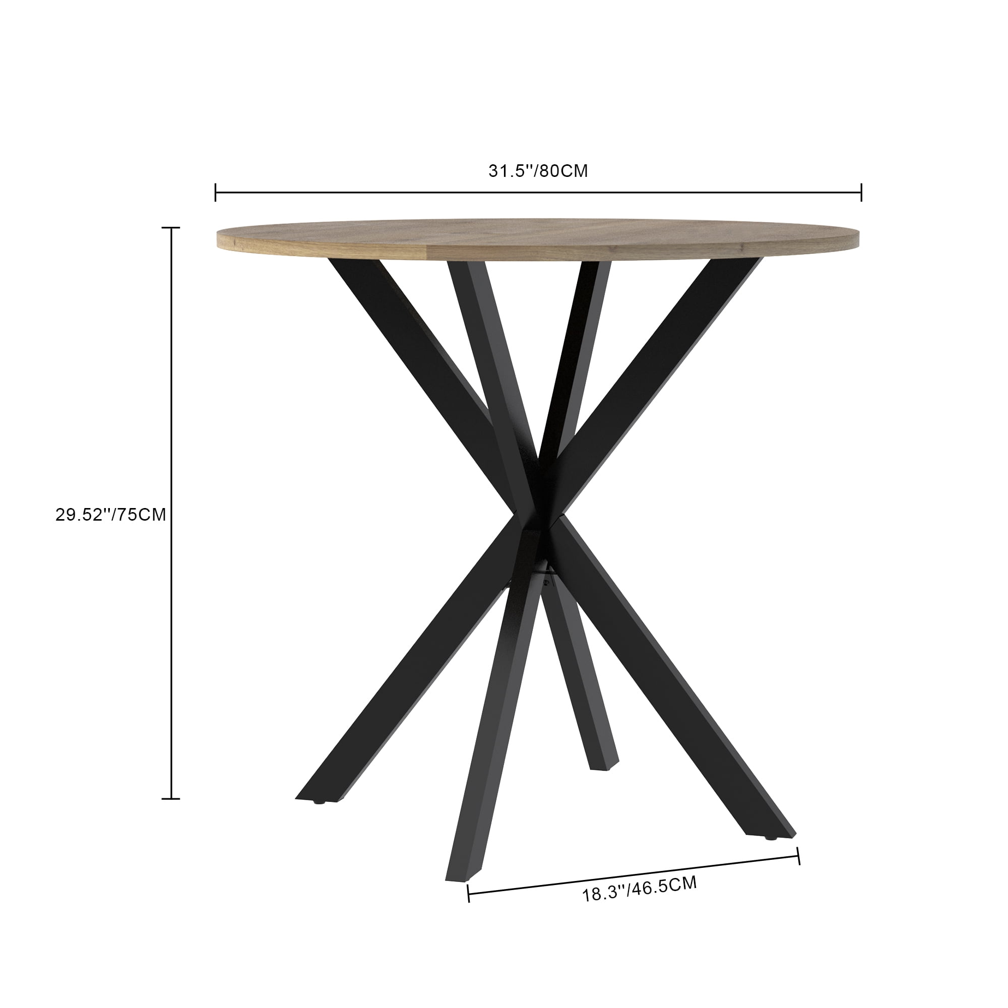 Miniyam 31.5" Round Dining Table for 2-4, Small Kitchen Table with Wood Top & X-Shaped Metal Legs