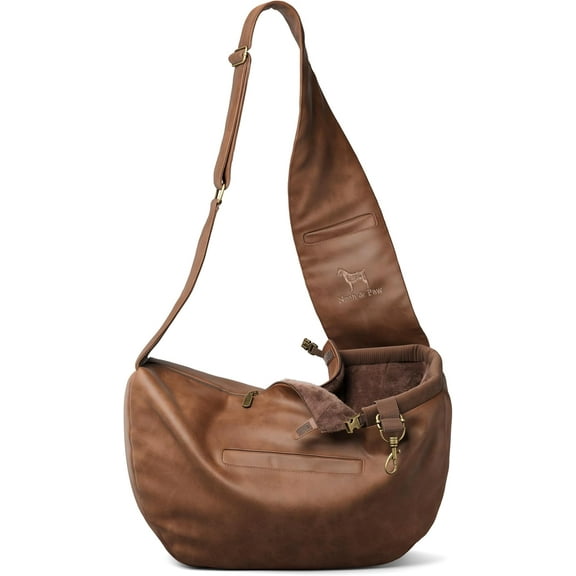 Noah & Paw Dog Sling Carrier for Small Medium Dogs & Puppies, Dog Carrier with Adjustable Padded Strap, Premium Leather, Insulated with Soft Breathable Fur, 3x Safety Feature, Machine Washable