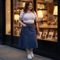 thumbnail image 3 of Agnes Orinda Plus Size Denim Skirt for Women High Waist A-Line Casual Jean Skirts with Pockets 4X Blue, 3 of 7