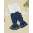 thumbnail image 2 of Coduop Newborn Baby Girls Long Sleeve Lace Rompers + Flare Long Jeans 3Pcs Outfits Set, 2 of 9