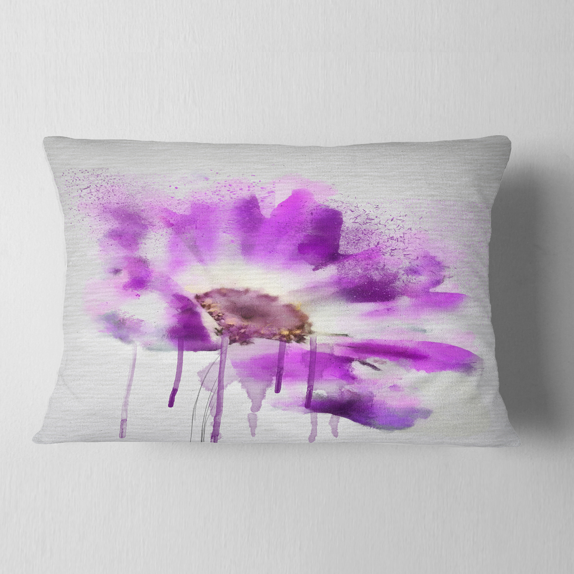 Designart Beautiful Purple Rose Watercolor - Floral Throw Pillow - 12x20