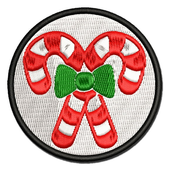 Candy Canes with Bow Christmas Applique Multi-Color Embroidered Iron-On Patch - 2.5 Inch Small
