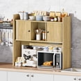 thumbnail image 5 of Fluted Desktop Bookshelf 35.4 x 31.5 in, Wooden Desk Hutch Organizer with 2 Doors, 2-Tier Storage for Home Office Dorm, 5 of 8