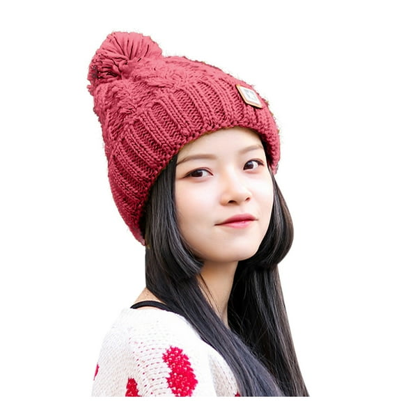 Prolriy Beanie for Women Outdoor Woolen Kat Ear All- Knitted Plush Warm Cute Hat Cycling Baseball Caps Wool Beanie Winter Hats for Women Watermelon Red