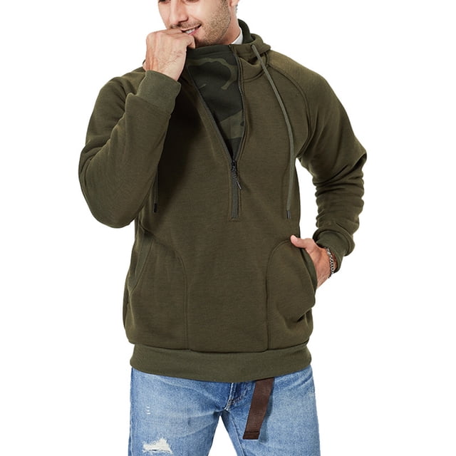 Blusa de manga larga con capucha para hombre, moda informal, color liso, con cremallera y cordón, blusa de manga larga con capucha, camisa de poliéster para hombre