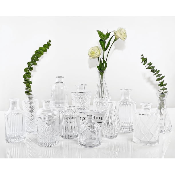 Jarrones de Vidrio Juego de 12 TBWIND Jarrones Pequeños para Centros de Mesa Mini Floreros Vintage para Decoración de Bodas Florero de Vidrio Transparente a Granel para Flores Individuales Mesa de Ofi