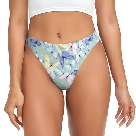 Kdxio Colorful Butterfly Pattern Seamless Thongs for Women No Show Thong V-waisted Stretch Breathable Sexy Panties Underwear-X-Large