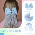 thumbnail image 3 of 2Pcs Large Hair Bow Clips, Silk Yarn Ribbon Bow Hair Barrette for Women, Elegant Long Tail Bowknot French Hair Accessories for Wedding, Parties, Festivals, 3 of 7