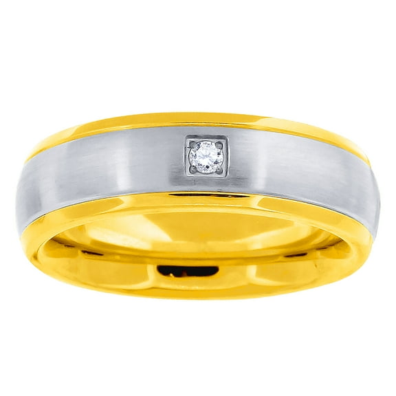 Stainless Steel Mens Cubic Zirconia Two-tone Center Brushed Comfort-fit Comfort-fit Band Size 13 Wedding Band for Men