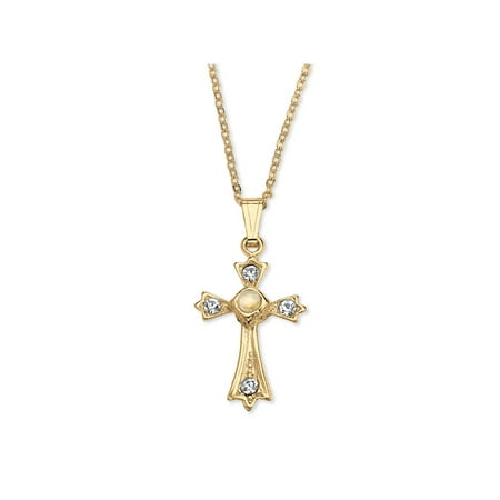 - Lord's Prayer Crystal Cross Pendant Necklace in Yellow Gold Tone
