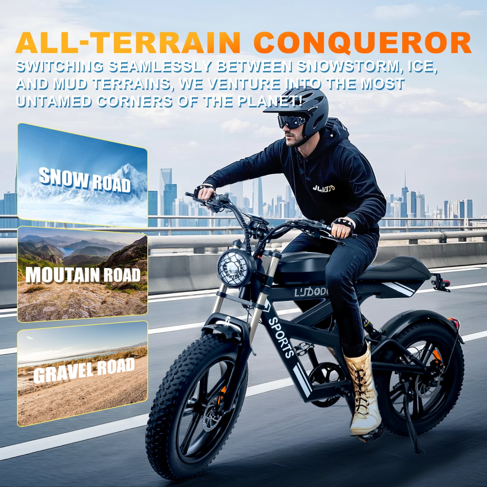 EOEOWTO AK2 Electric Dirt Bike for Adults Peak 1000W 48V 17.8AH Top Speed 34MPH 75Miles Long Range Motor MotorcycleDouble Disc Brake,20*4.0 Fat Tire Off-road E-Bike