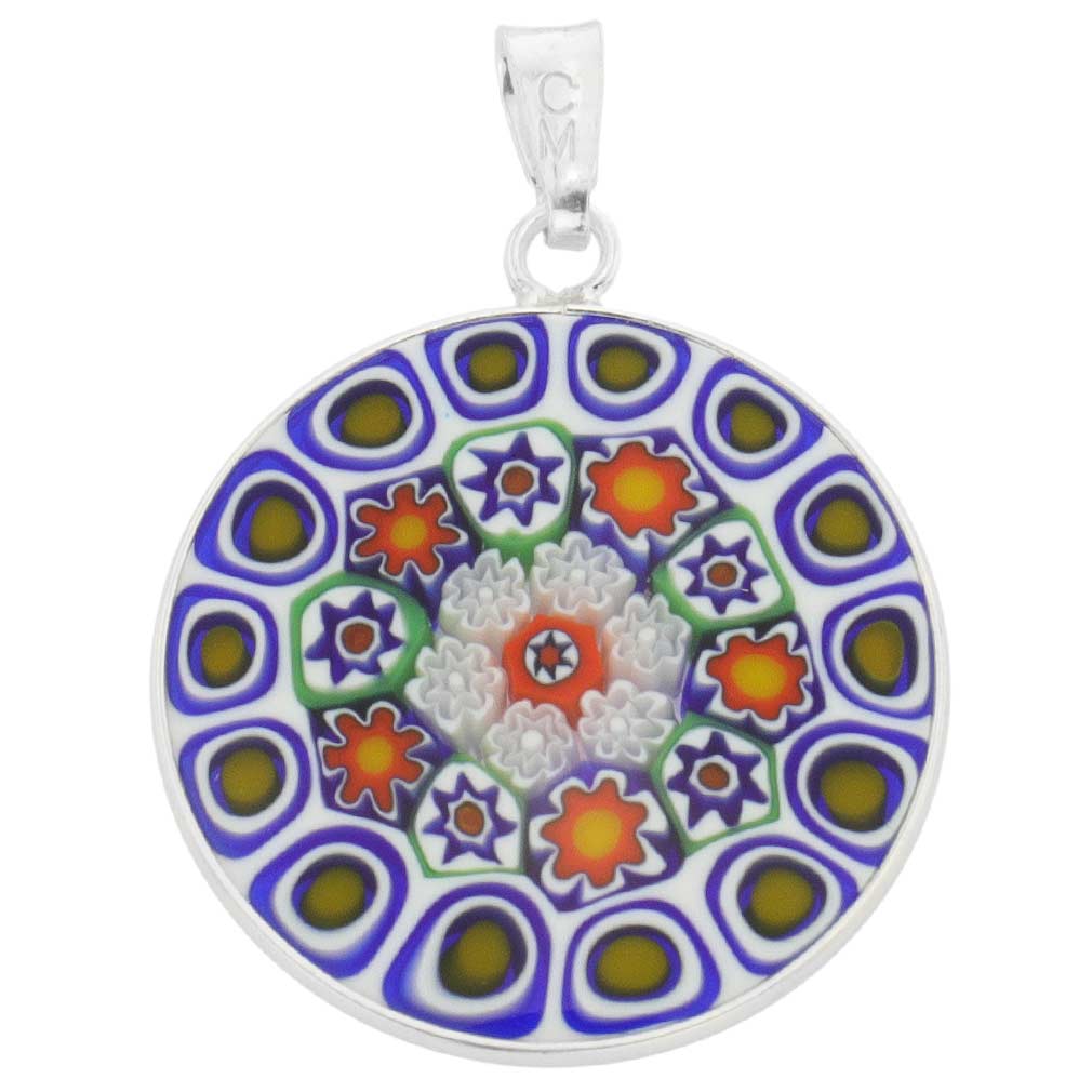 Details about / GlassOfVenice Murano Glass Millefiori Pendant in Silver Frame 7//8/"