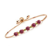 Gem Stone King 2.88 Ct Round Pink Tourmaline Green Peridot 18K Rose Gold Plated Silver Tennis Bracelet for Women