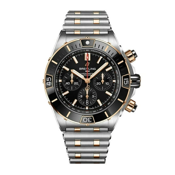 Breitling Super Chronomat B01 44 Automatic Chronograph Black Dial 18K Rose Gold Bezel Steel Men's Watch UB0136251B1U1