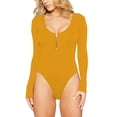 thumbnail image 3 of Plus Size Skinny Solid Color Scoop Neck Long Sleeve Bodysuit,Women's Open Crotch Bodysuit Zipper Bottom Jumpsuit Bodysuits, 3 of 7