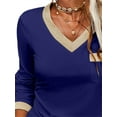 thumbnail image 3 of Long Sleeve Women's V-neck Slim T-shirt Color Block Casual Tops, 3 of 4