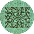 thumbnail image 1 of Ahgly Company Machine Washable Indoor Round Oriental Turquoise Blue Traditional Area Rugs, 5' Round, 1 of 4