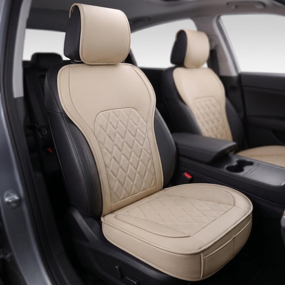 LINGVIDO Universal Front Car Seat Covers for 2 Seats, Beige – Waterproof, Anti-Wear Full Coverage Protector for SUV, Truck & Sedan