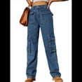 thumbnail image 2 of Pantalones Cargo de Cintura Alta para Mujer, Pantalones Casuales de Pierna con 6 Bolsillos. Azul XL, 2 of 7