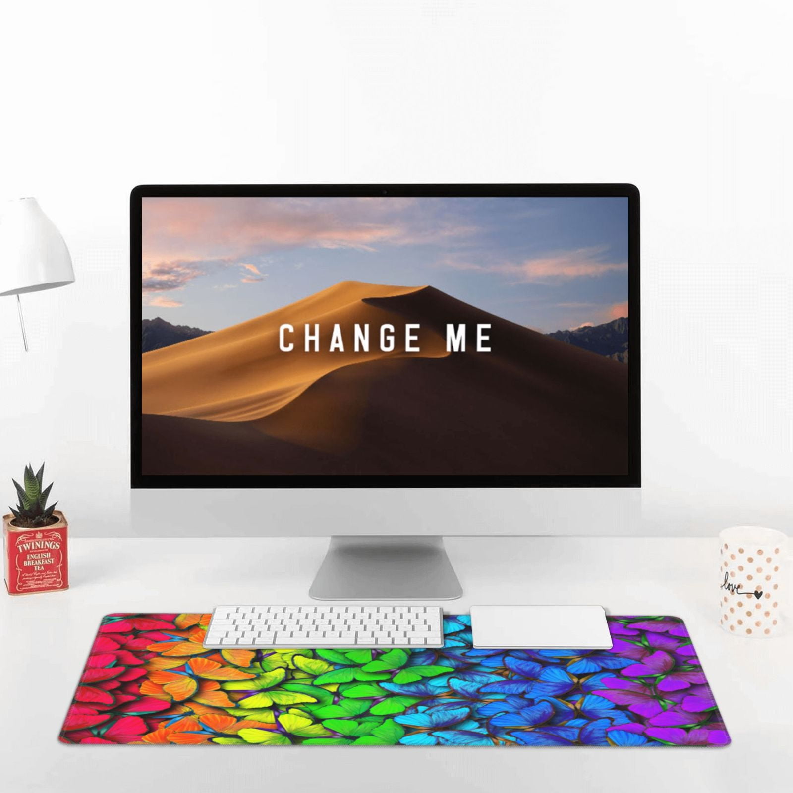 Rateoe Multicolored Butterflies Print Mouse Pad - Extended Large Gaming Mousepad,Non-Slip Stitched Edge,16x29.5 Inch
