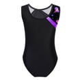 thumbnail image 2 of Manyakai Kids Girls Shiny Metallic Stretch Gymnastics Leotard Sleeveless Color Block Ballet Dance Purple 14, 2 of 5