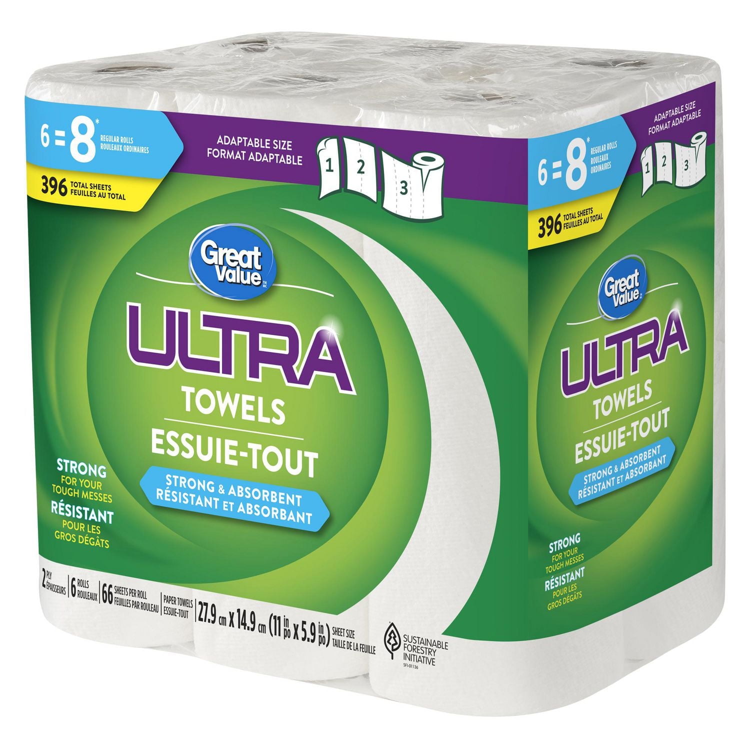 Great Value Ultra Paper Towel, 6 Rolls, 66 Sheets per Roll