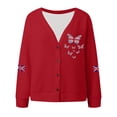 thumbnail image 4 of Wang6 Womens Lightweight Plus Size Cardigans Sweaters Trendy Long Sleeve Open Front Button down Knit Sweater Fall V Neck Kingdom Butterfly Printed Outwear Tops X_Red XL, 4 of 4