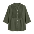 thumbnail image 4 of Women's V-Neck Button Front Patchwork Top Modern Comfortable Fit For Everyday Wear, 4 of 4
