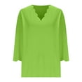 thumbnail image 4 of Otntypg Womens 3/4 Sleeve Tops Plus Size Casual Scalloped V Neck Tunic T-Shirts Loose Oversized Dressy Basic Pullover Blouse Trendy 2025 Fall Outfit Clothes Green#01 XXXL, 4 of 6