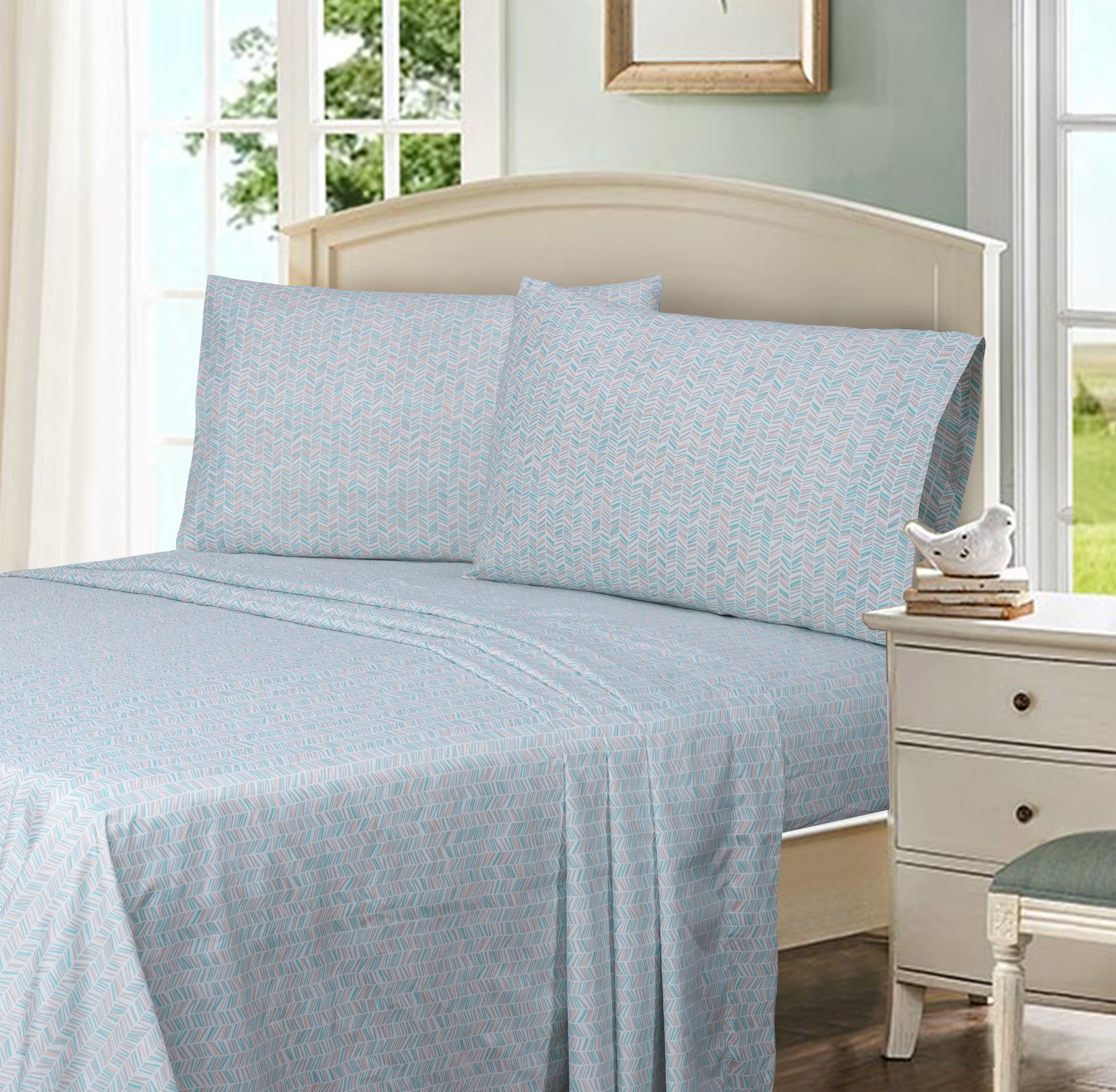 Mainstays 4-Piece Ultra Soft Mint Chevron Microfiber Sheet Set, Full