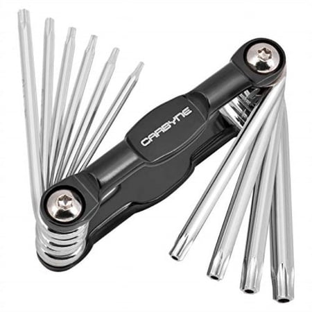 CARBYNE 10 Piece Folding Tamper Star Wrench Set, T-6 to T-30 Star/Torx Sizes, S2 Steel, Drilled Chamfered Security Tips, Durable Chrome Finish, Corrosion Resistant Aluminum Body