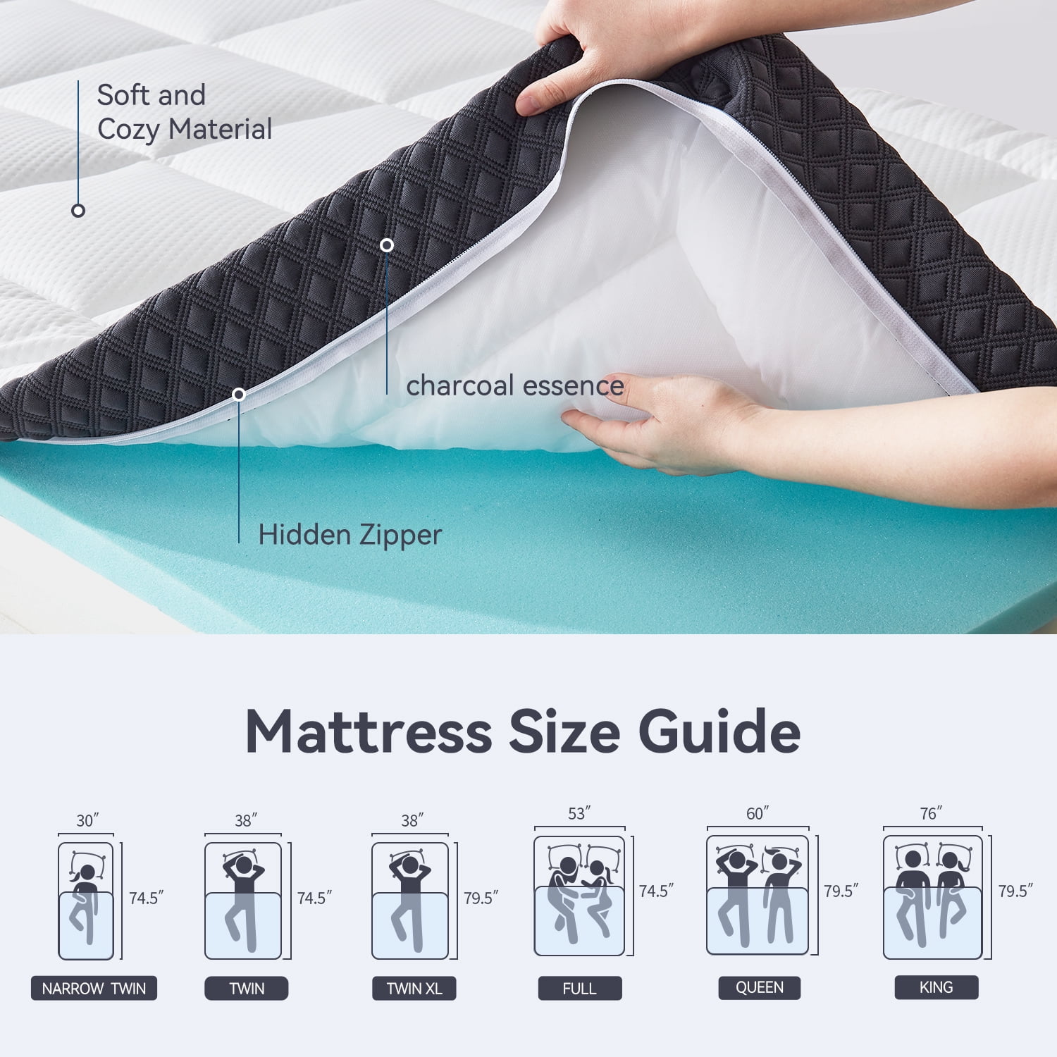 WARMKISS 8-Inch Gel Memory Foam Mattress, Queen, Pillow Top, Cooling