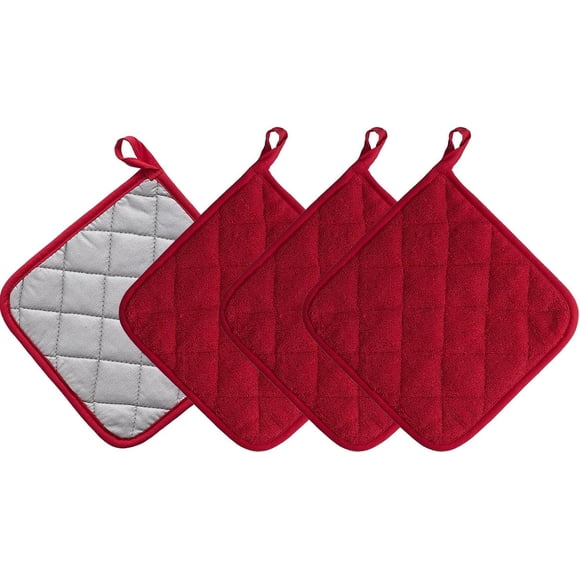 4 Pieces Kitchen Pot Holders, Heat Resistant Cotton Potholders Kit Trivets Large Coasters Hot Pads Terry Pot Holders for Cooking and Baking, 7 x 7 Inch