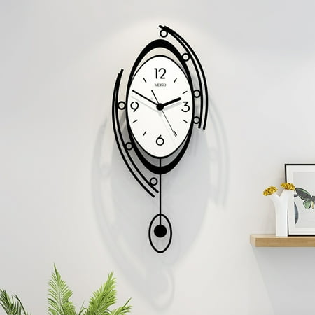 ChicHomey Silent Quartz Wall Clock 3D Creative, 23x9.8Modern Round Metal Swing Wall Clock Black Durable Home Decoration