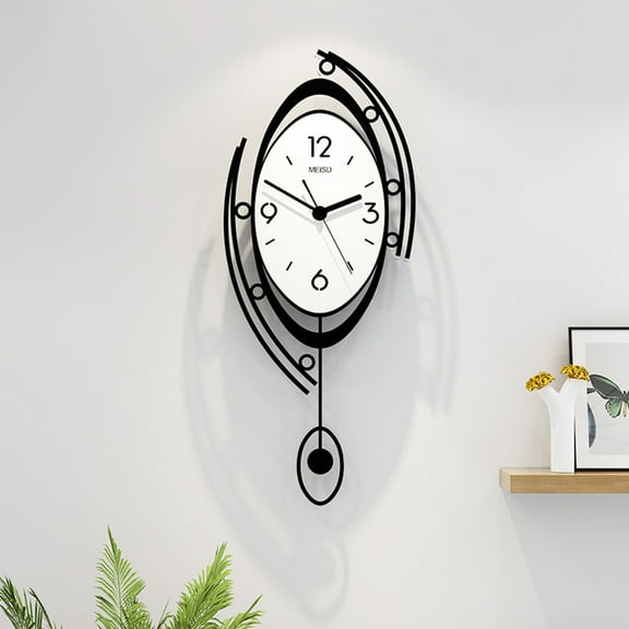ChicHomey Silent Quartz Wall Clock 3D Creative, 23"x9.8"Modern Round Metal Swing Wall Clock Black Durable Home Decoration