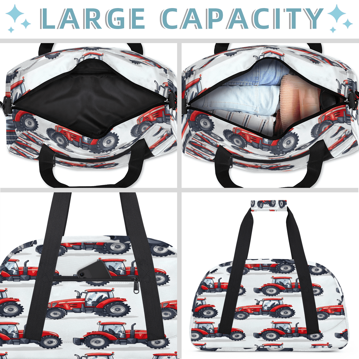 Herdesigns Truck Sports Duffle Bag for Women & Men, Red Gym Bag Dance Bag Overnight Bag Carry On Weekender Travel Bag