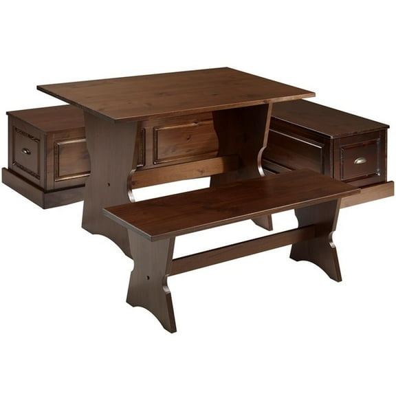 Kingfisher Lane Wood Backless 3 Piece Dining Nook with Storage in Brown