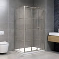 thumbnail image 1 of 48" x 36" Brushed Nickel Corner Pivot Shower Door & Base Kit – Framed Windowpane Design with 8mm Tempered Glass, 1 of 1