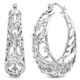 thumbnail image 5 of LeCalla Elegant Hypoallergenic 925 Sterling Silver Round Filigree Hoop Earrings for Women, 27MM, 5 of 8