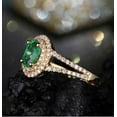 thumbnail image 4 of Split Shank Antique Double Halo 2.25 Carat Green Emerald 8x6mm Oval Shape Moissanite Diamond Engagement Ring in 10k Yellow Gold, 4 of 5