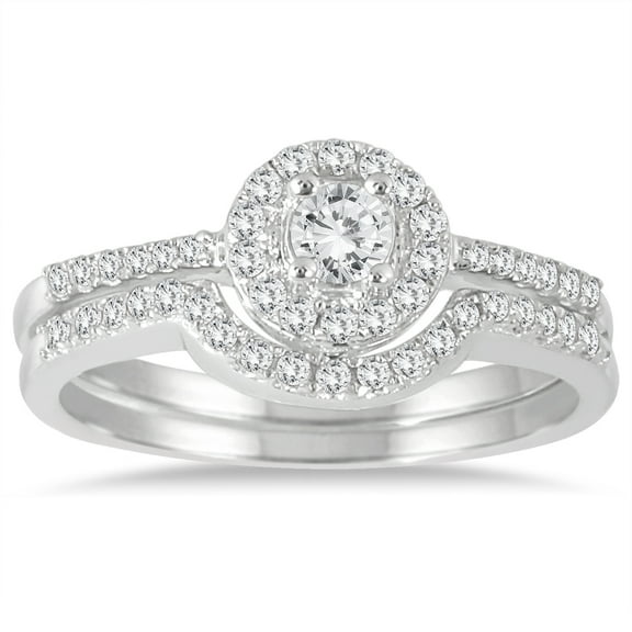 3/8 Carat TW Diamond Halo Bridal Set in 10K White Gold (J-K-L Color, I2-I3 Clarity)