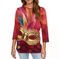 thumbnail image 4 of Mardi Gras Shirts for Women Sparkly 3/4 Sleeve Purple Blouse Crew Neck Feathers Print Party Tops Hot Pink 2XL, 4 of 5