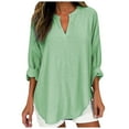 thumbnail image 2 of Long Sleeve Shirts for Women 2026 Spring Linen Lightweight Casual V Neck Oversized Blouse Office Work Tops, 2 of 6