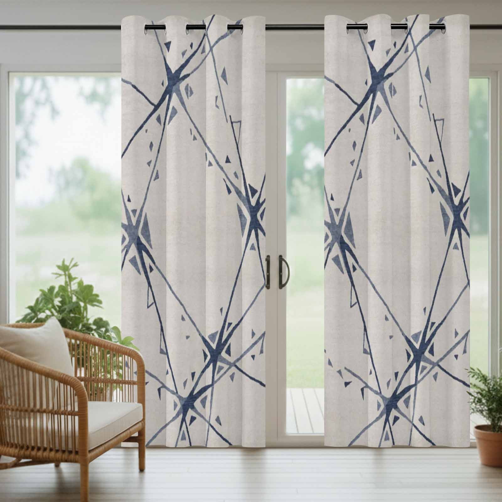 Abstract Geometric Outdoor Curtains for Patio, Navy Blue Splatter Lines Fragmented Crystal Style Sunshade Privacy Drapes Grommet Waterproof Outside Curtains for Porch Balcony 54"x 108", 1 Panel