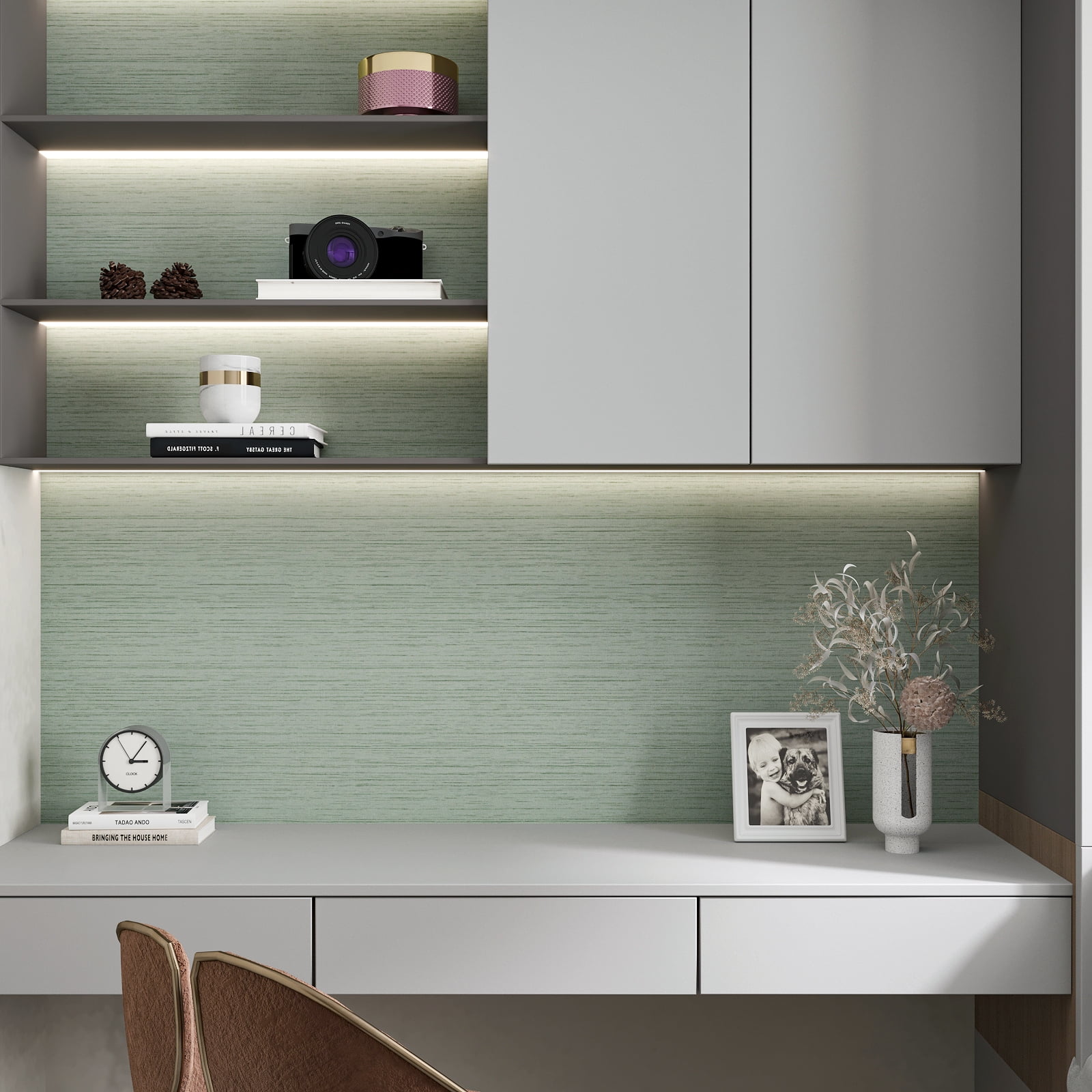 CHIHUT 17.7"x236" Light Green Wallpaper Grasscloth Peel and Stick Wallpaper Adhesive Vinyl Roll