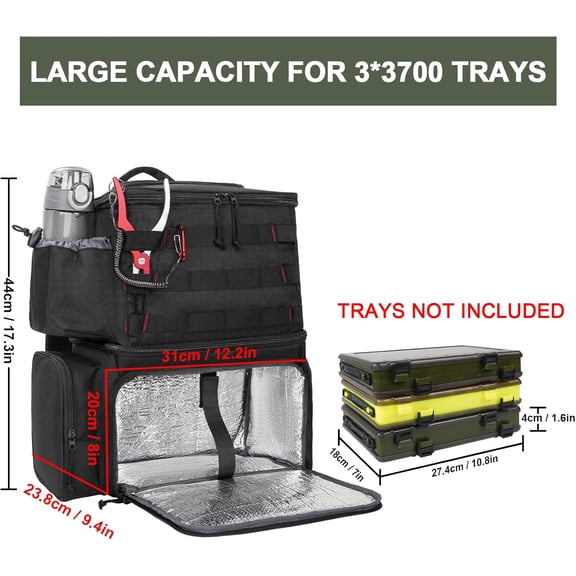 Fishing Backpack for Men - Large Capacity with Cooler Compartment, Water-Resistant, Anti-Rust Zippers, 42L Storage Space