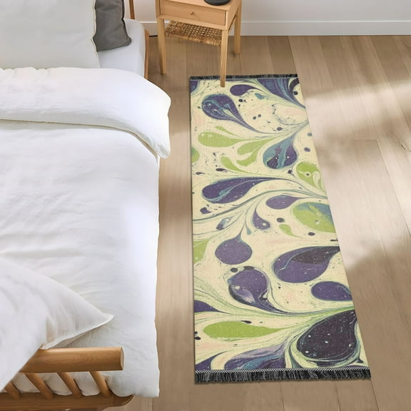 Purple Green Abstract Art Bedroom Runner Rug 2'x 6' Non Slip Carpet Indoor Home Area Rug Living Room