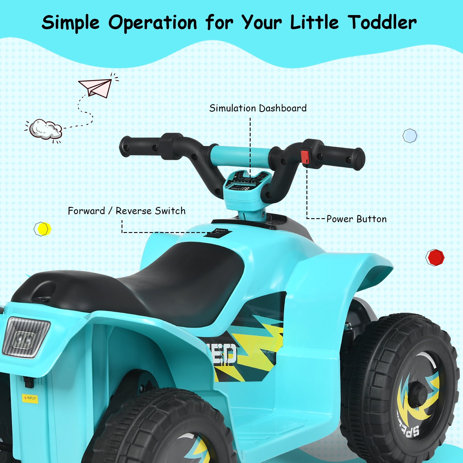 Infans 6V Kids Electric Quad ATV Ride On Toy Car for Toddlers Forward & Reverse Blue