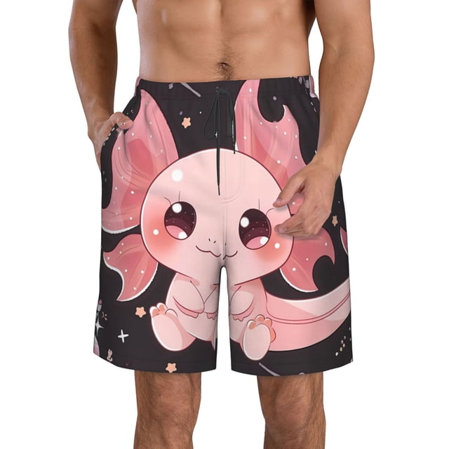 Fotbe Chibi Axolotl Sakura Fantasy Trajes de Baño Estampados para Hombre, Shorts de Verano de Secado Rápido, Ropa de Playa, Bañadores-Small