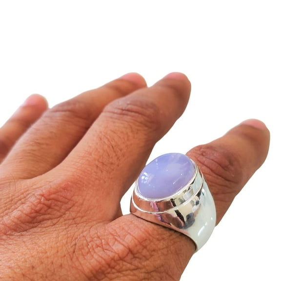 Blue Lace Agate Mens Ring, Silver Jewelry, 925 Silver Ring, Father's Day, AAA Natural Agate, Birthstone Ring, Heavy Mens Ring, Spiritual Healing Gemstone, Christmas, Plain Mens Ring